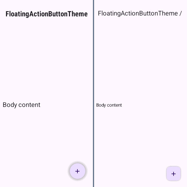 Android Material 3 floating action button before and after the fidelity pass
