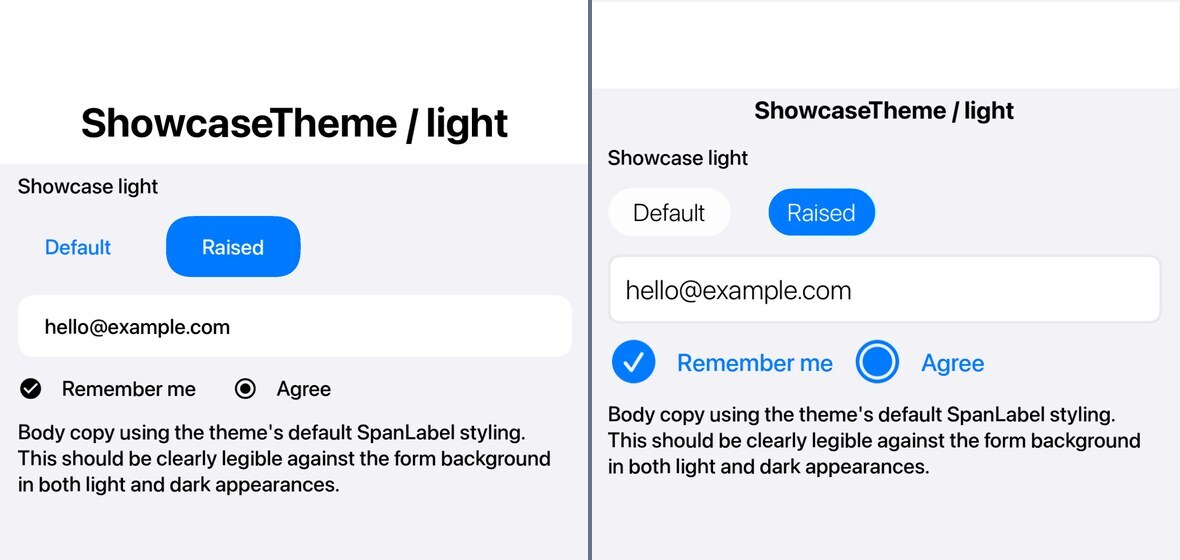 iOS Modern light theme before and after the fidelity pass