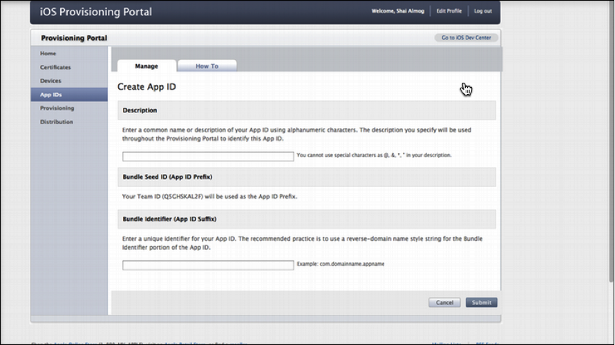 Create application ID