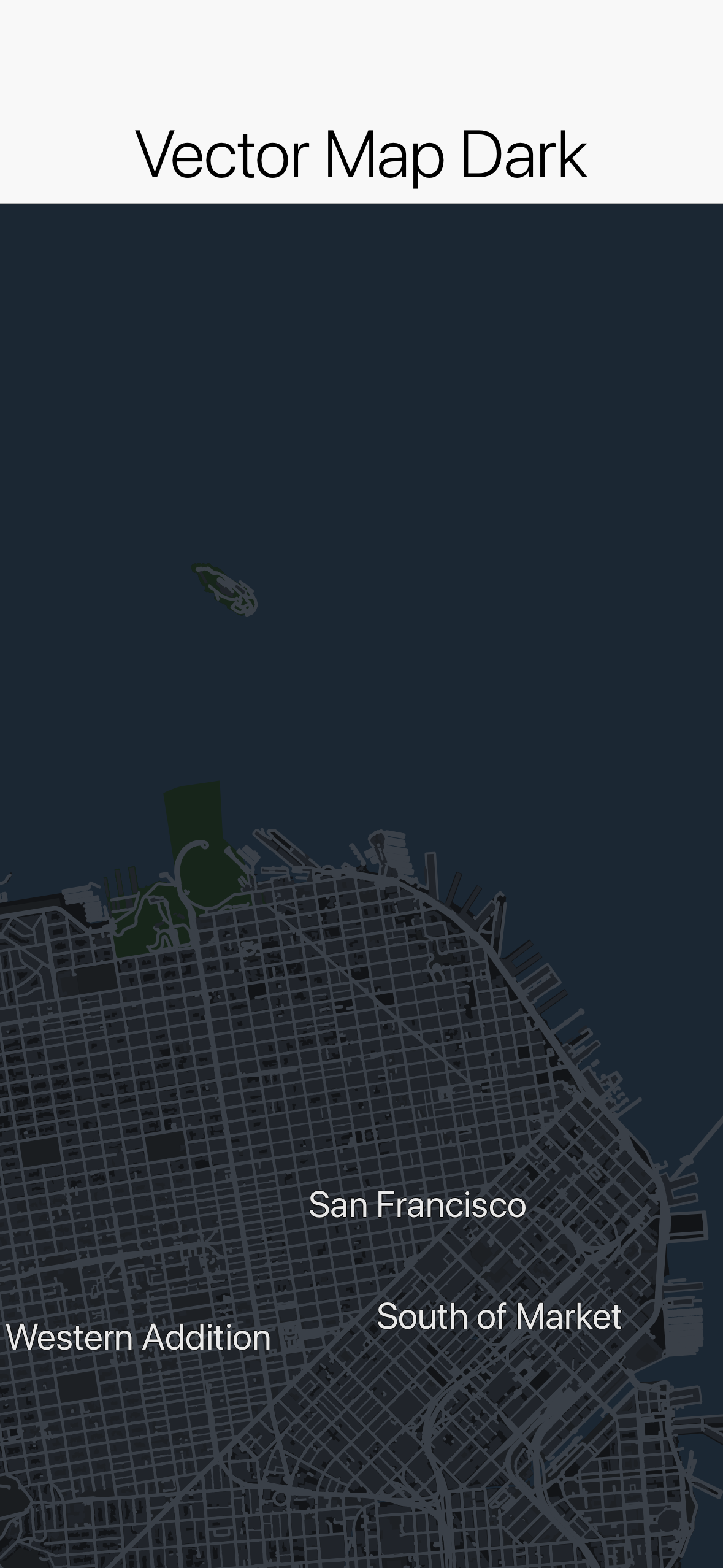 The same vector data rendered with the built-in dark style