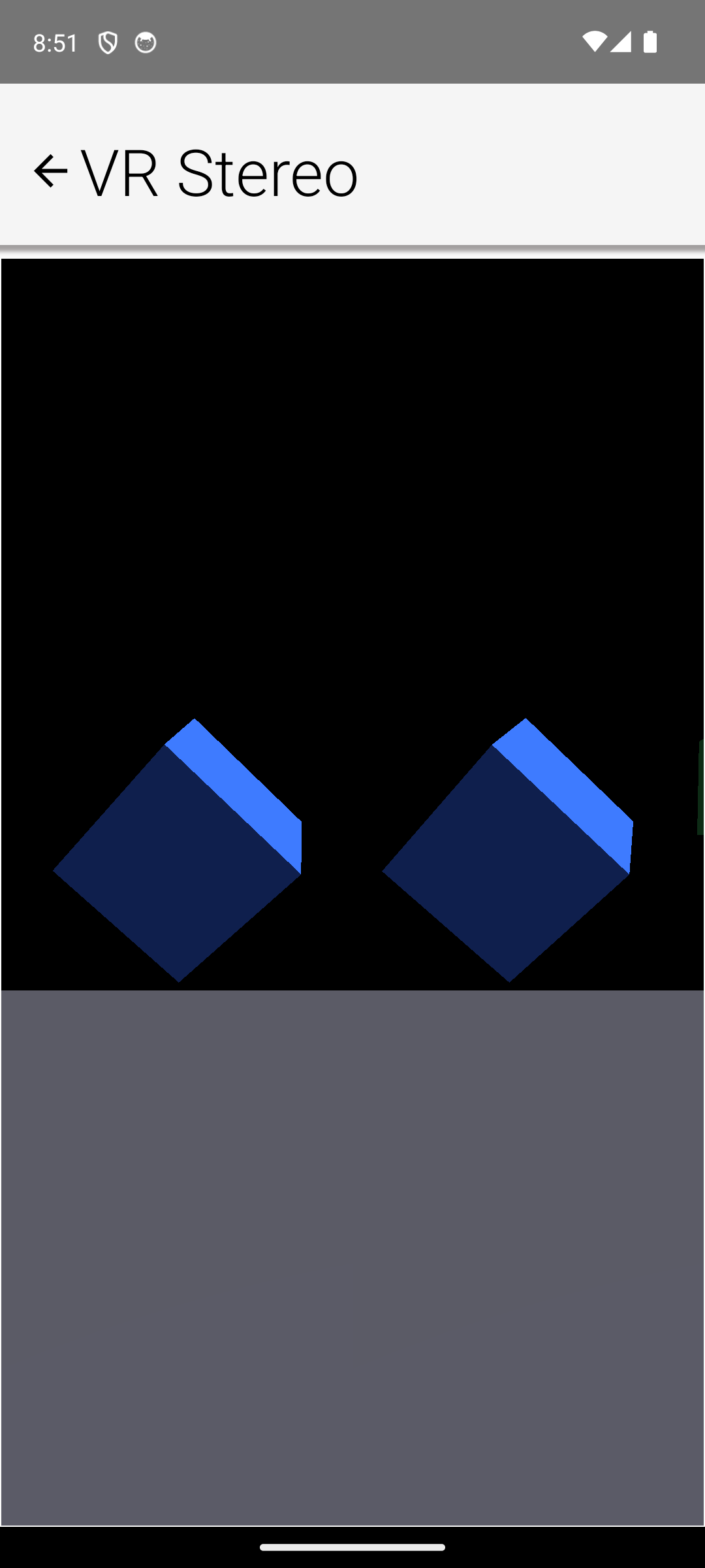 A stereo scene on an Android phone; the offset between the eye views is the depth cue
