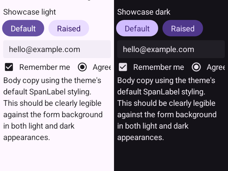 Codename One Android Material 3 light and dark theme test capture
